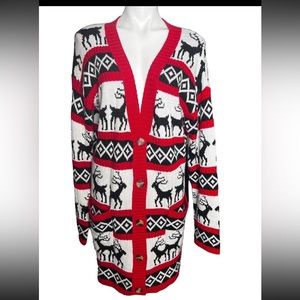 V28 Christmas Sweater Dress Red White Reindeers size m/L
